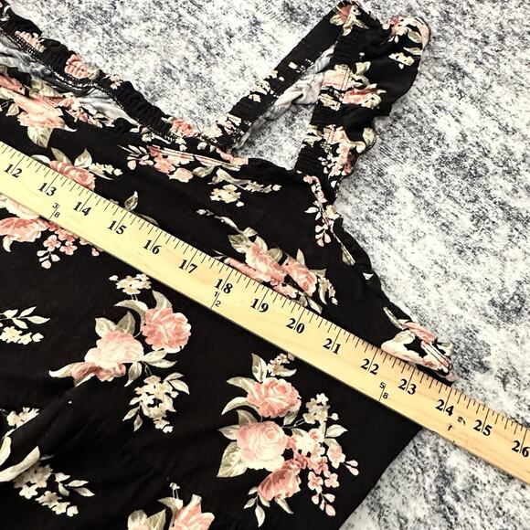 Torrid Size 5 Black Pink Floral Ruffle Sleeve Square Neck Flowy Top Plus - Picture 7 of 9